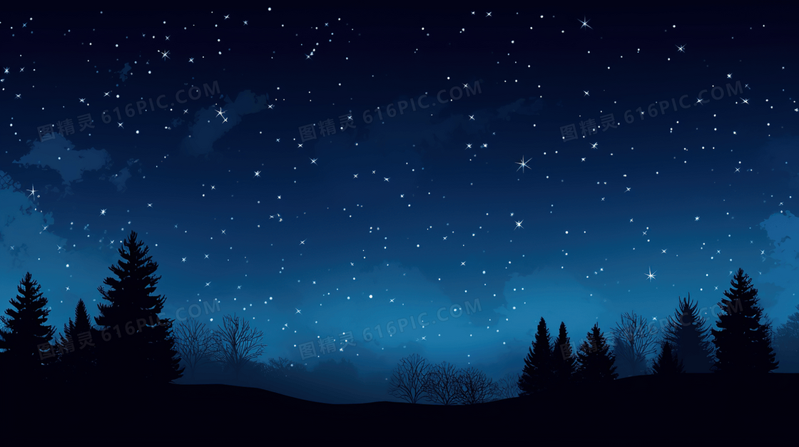 星空下的山林夜景插画