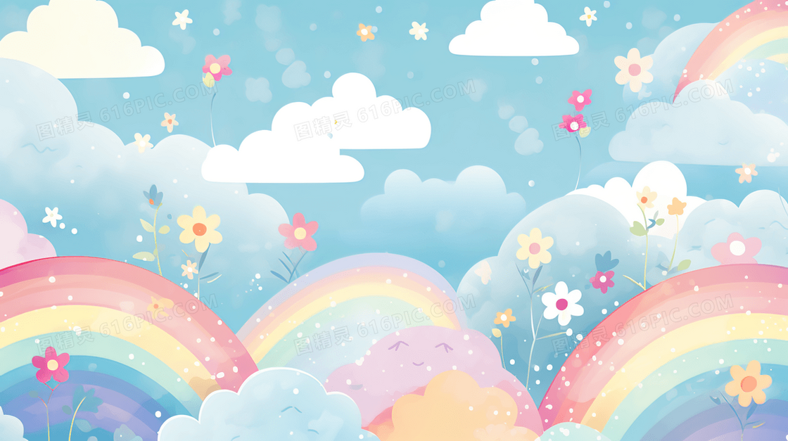 可爱的童话彩虹和云朵插画