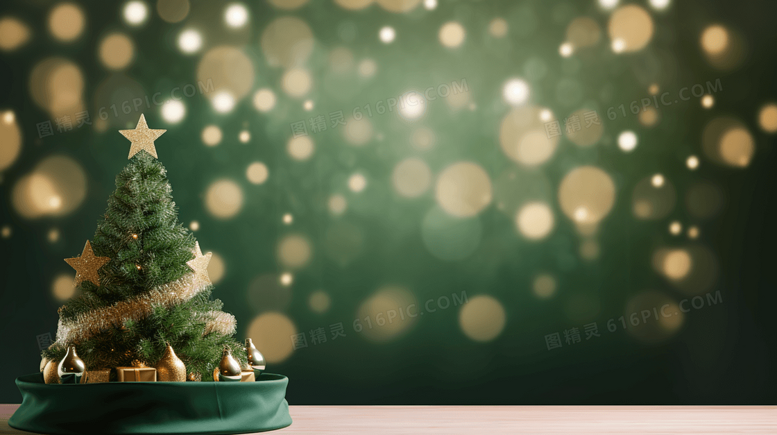金色星光圣诞树装饰圣诞节概念图片