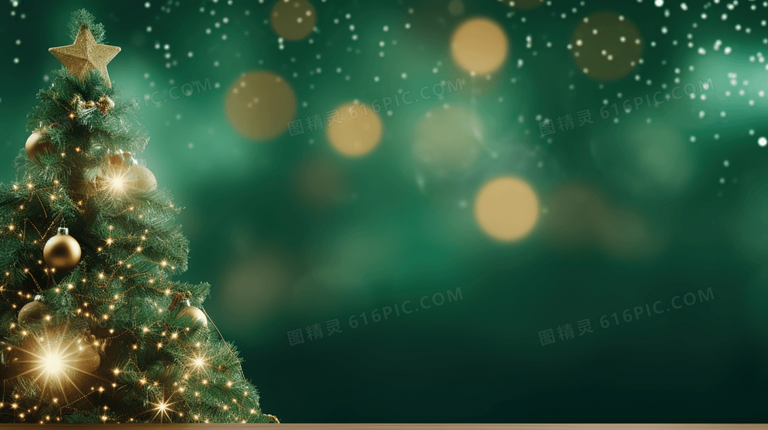 金色星光圣诞树装饰圣诞节概念图片
