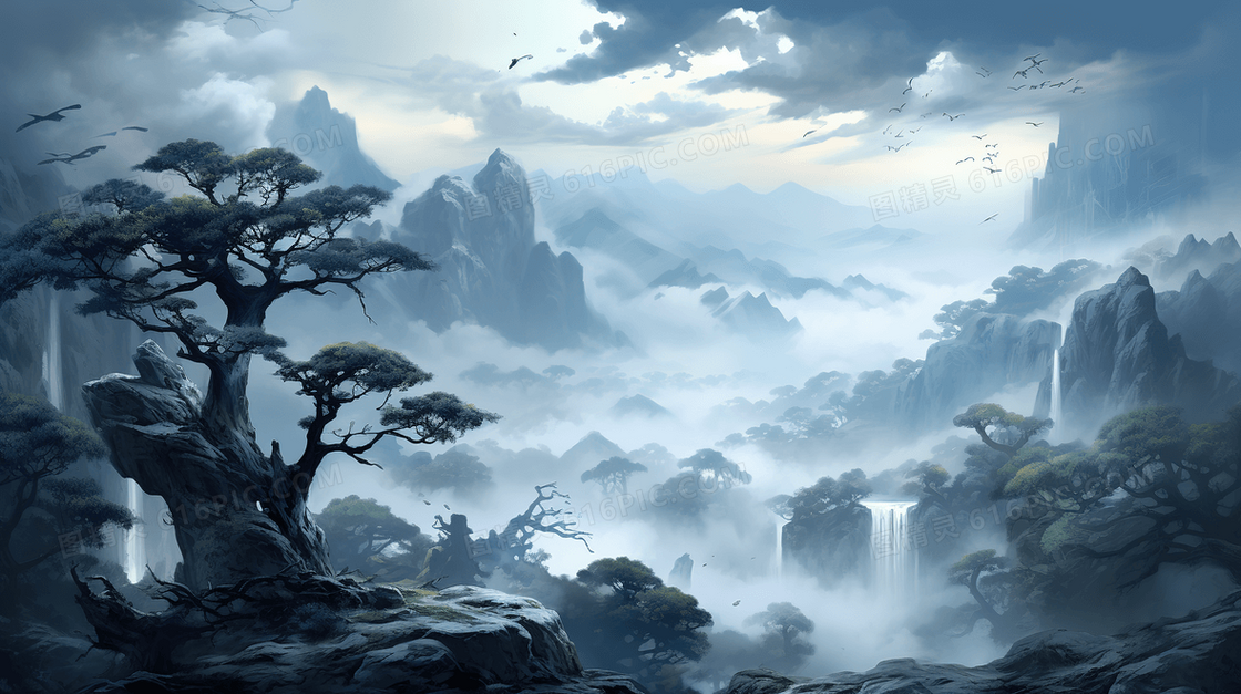 重阳节山水风景插画