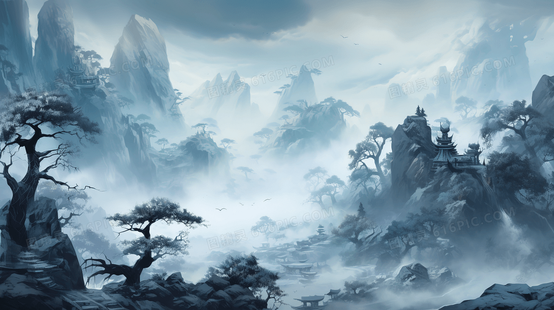 重阳节山水风景插画