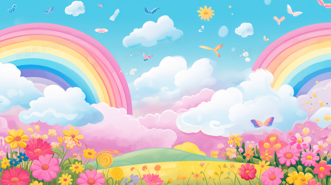 可爱的童话彩虹和云朵插画