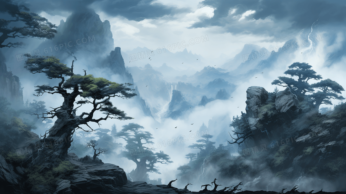 重阳节山水风景插画