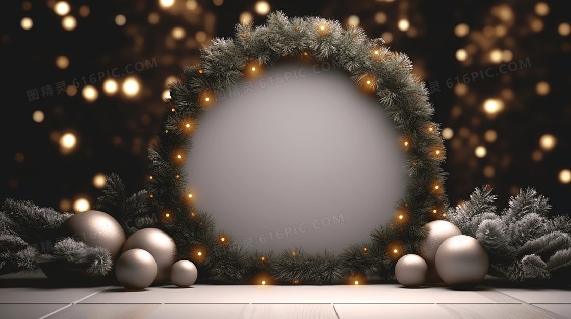 圣诞松装饰圆形电商展示框概念图片
