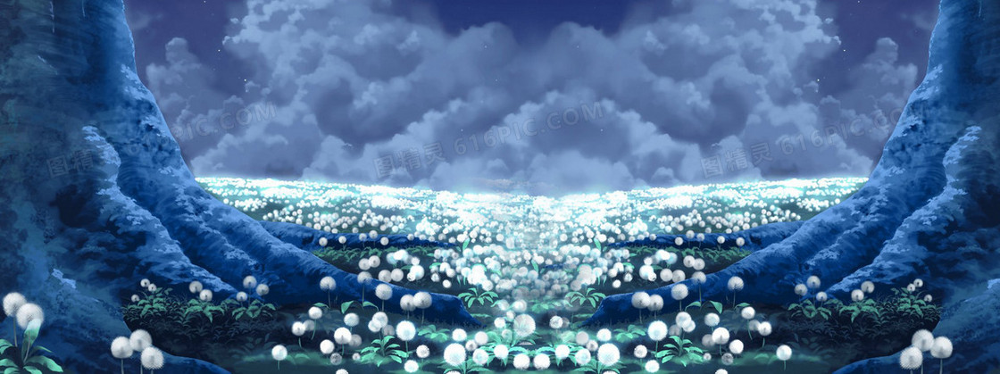 动漫卡通花的海洋背景banner