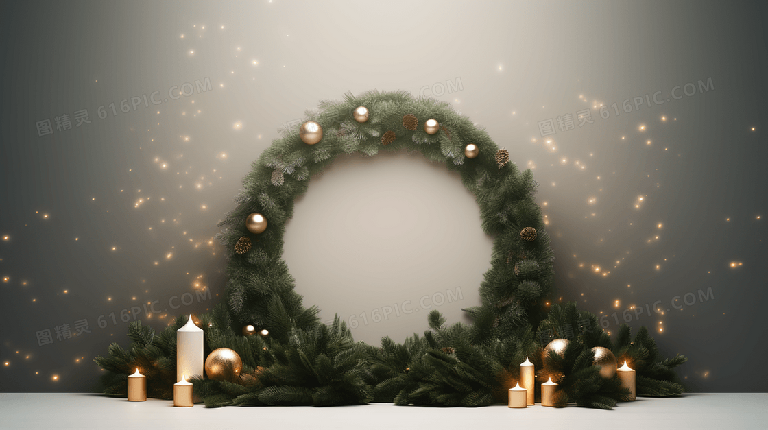 圣诞松装饰圆形电商展示框概念图片