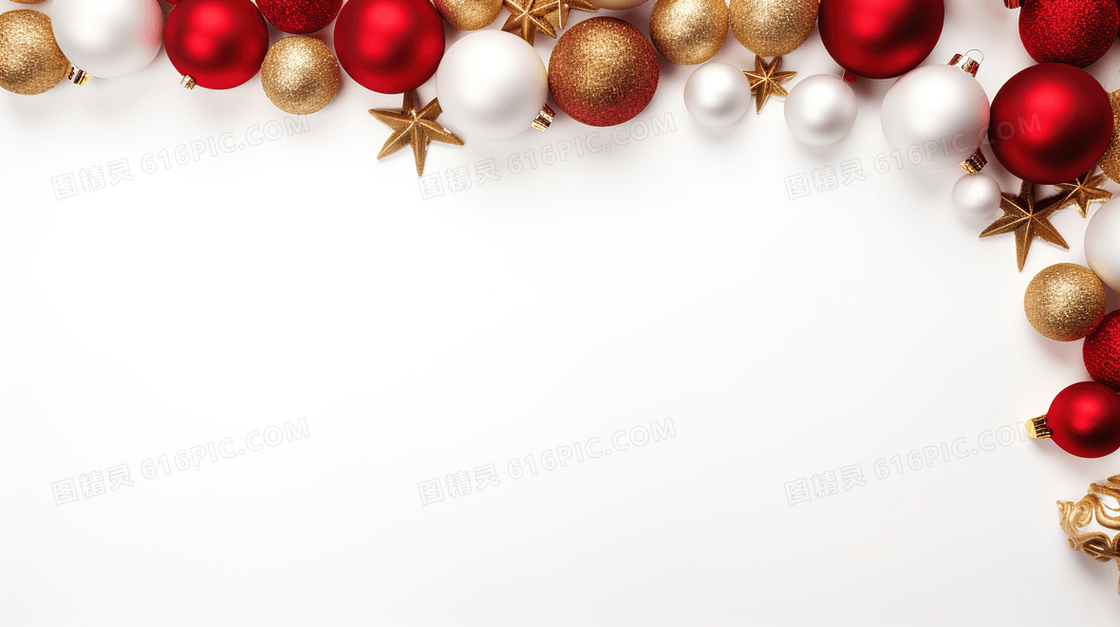 白底彩色圣诞球装饰概念图片