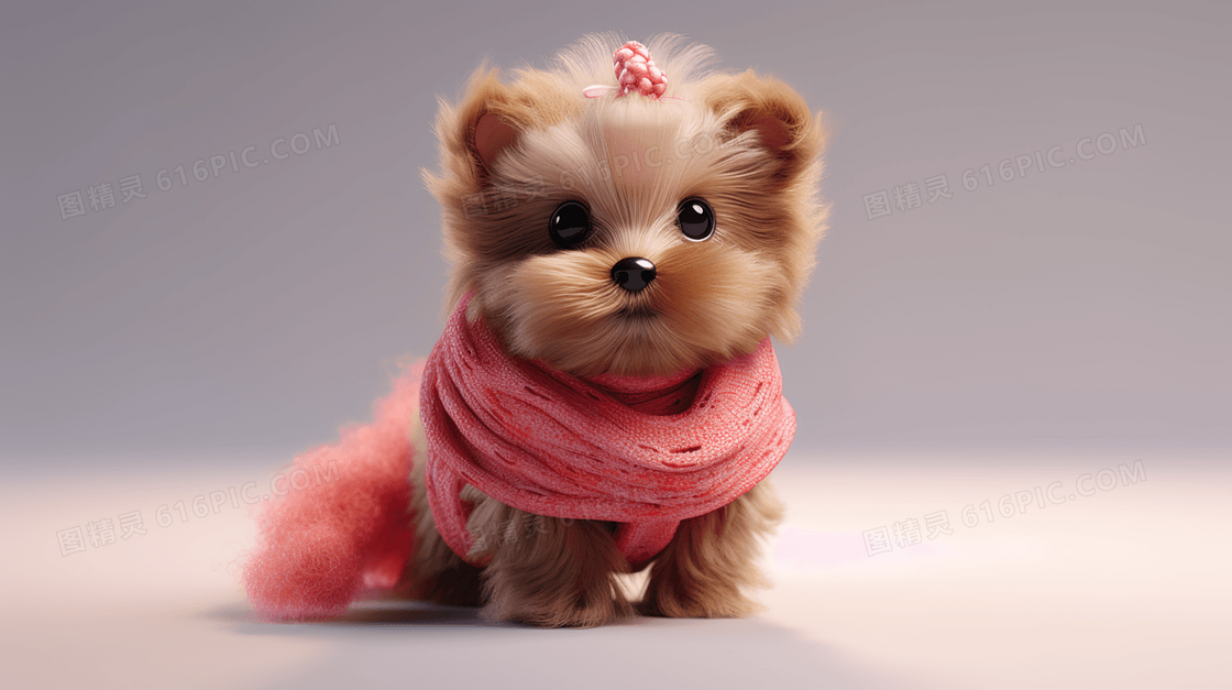 一只毛茸茸的可爱的约克夏小狗概念图片