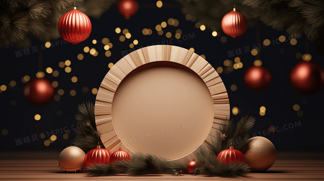 圣诞球装饰圆形展示框插画