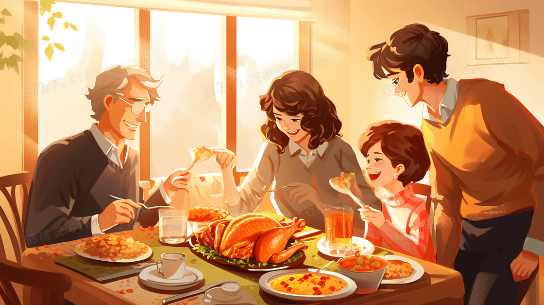感恩节晚餐聚会插画