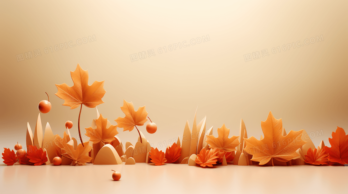 素色背景秋天枫叶概念图片