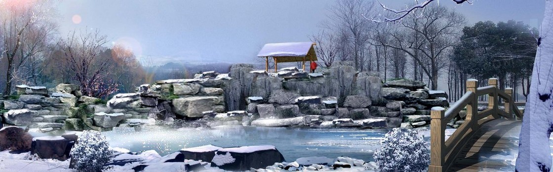 冬天雪景园林风景