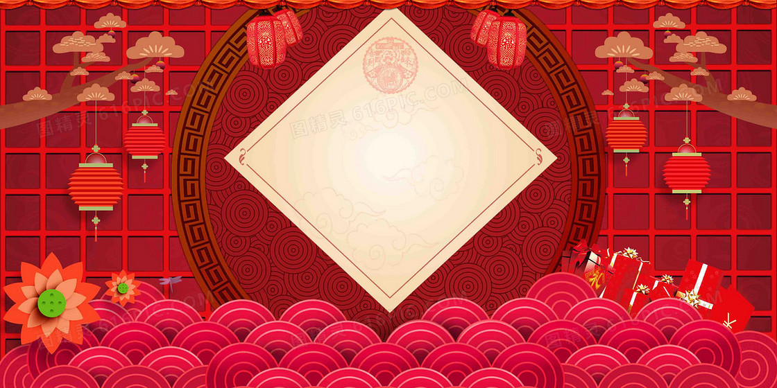 中国红2017年货节海报背景模板