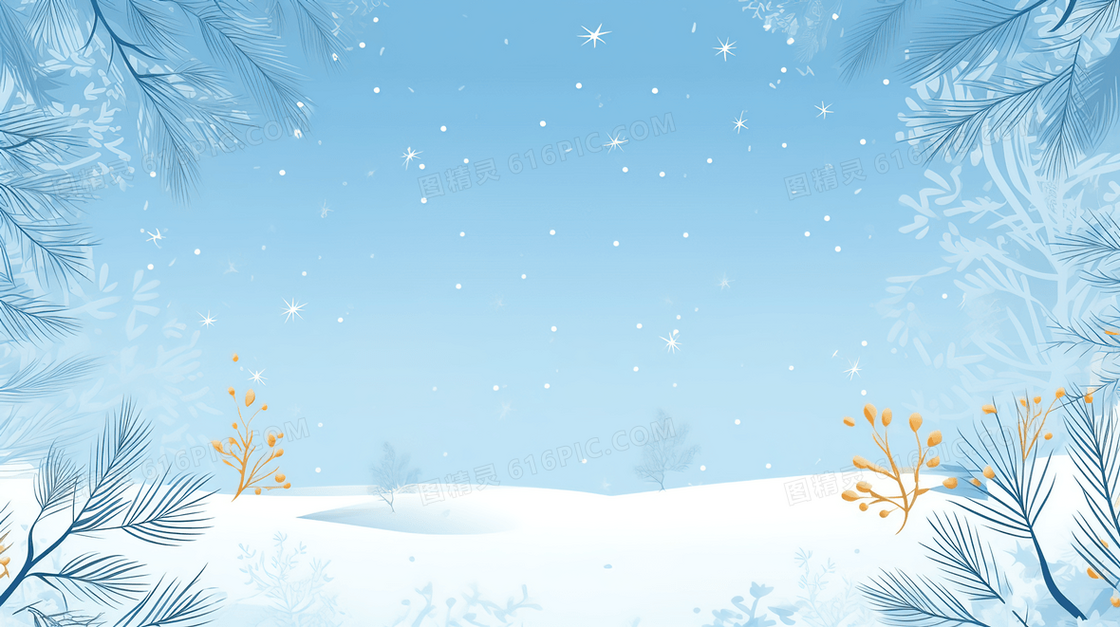 蓝色唯美雪景插画