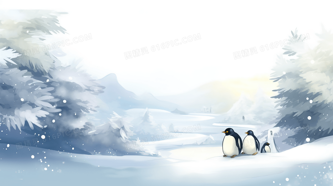 冰天雪地企鹅插画