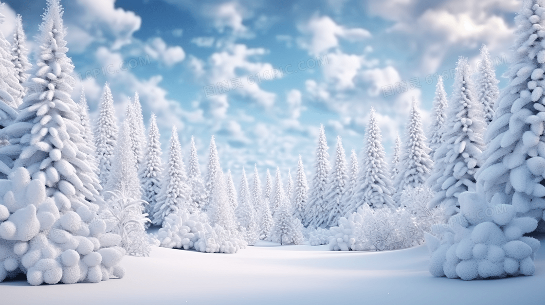 冰天雪地树木雪景插画