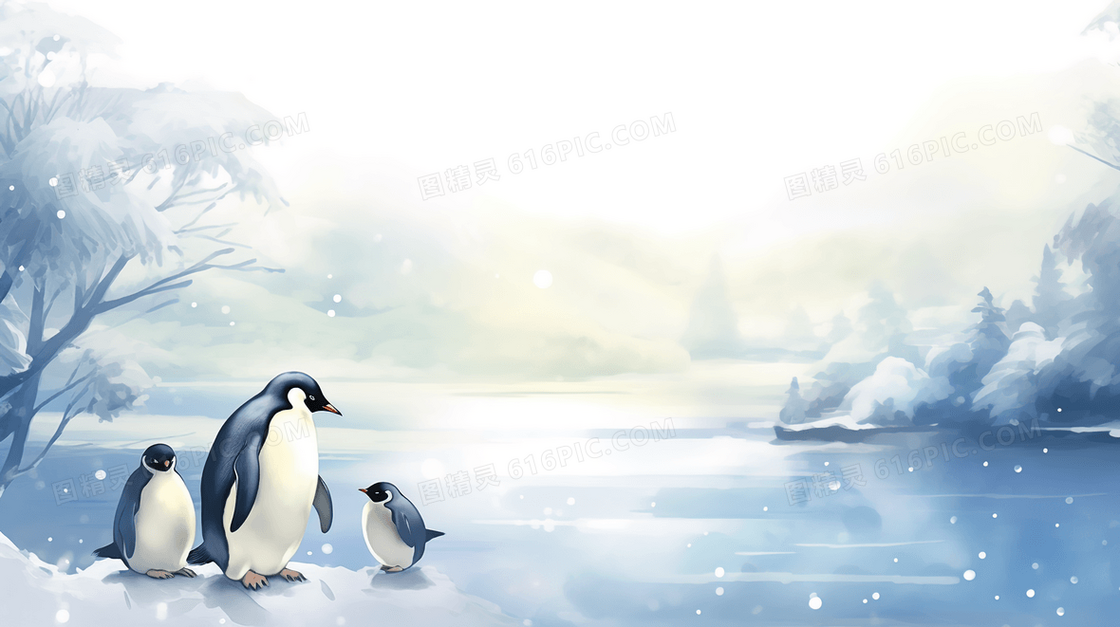 冰天雪地企鹅插画