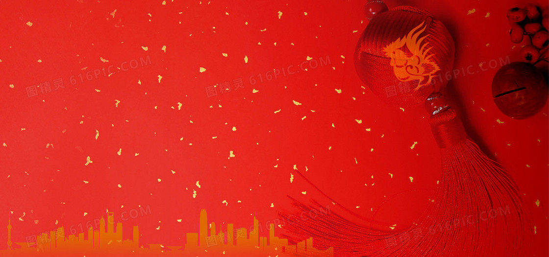 春节中国结红色背景海报