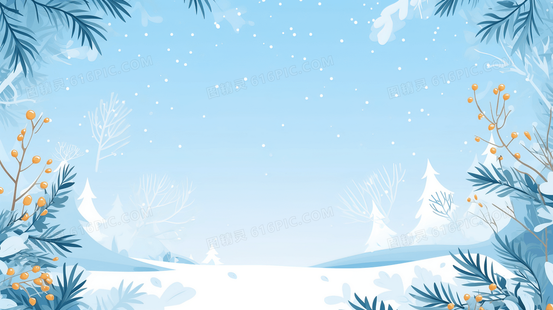 蓝色唯美雪景插画
