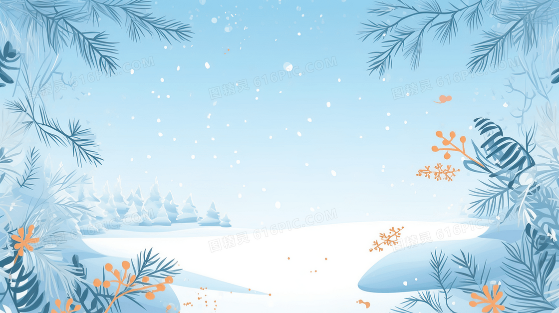 蓝色唯美雪景插画