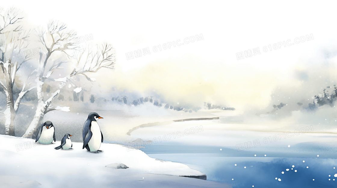 冰天雪地企鹅插画
