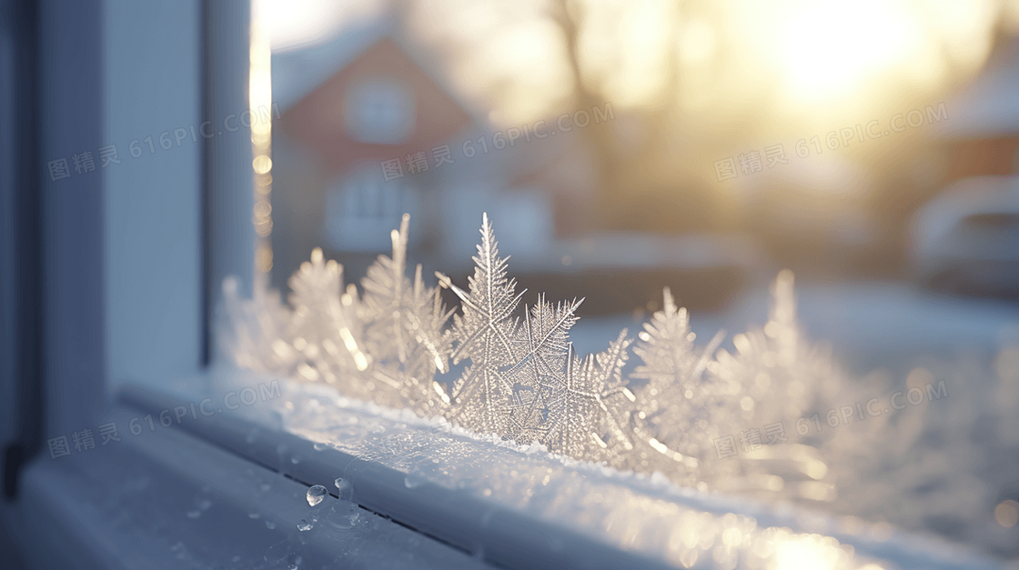 冬天雪地上的雪花概念图片