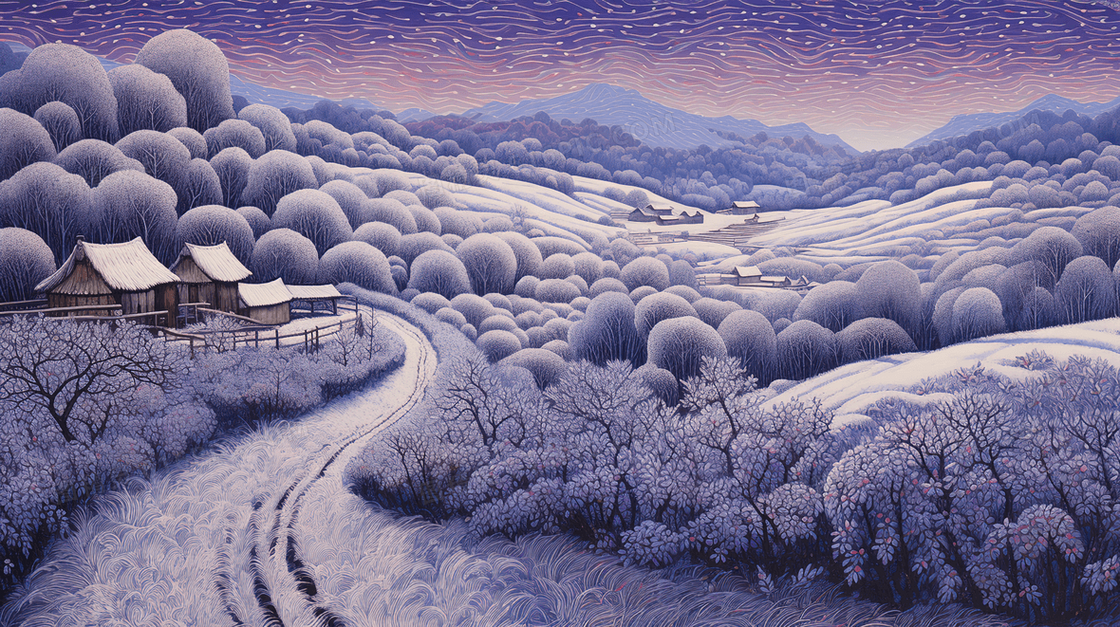 冬季积雪小乡村插画