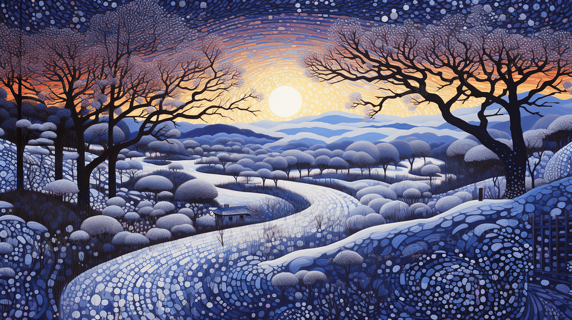 冬季积雪山林插画