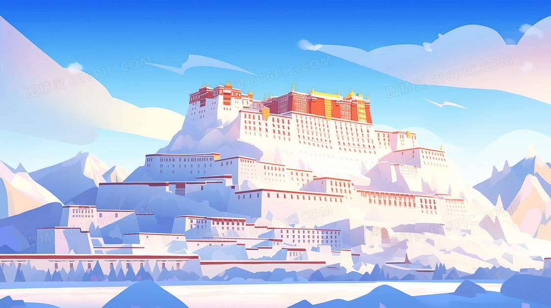西藏拉萨布达拉宫建筑插画