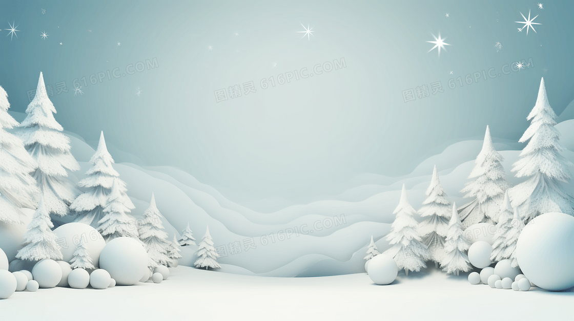 C4D雪地圣诞树装饰概念图片
