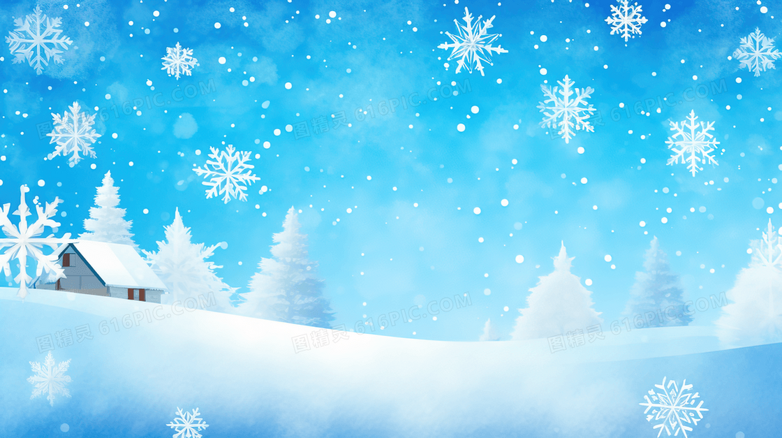 冬季雪花纷飞山林地插画