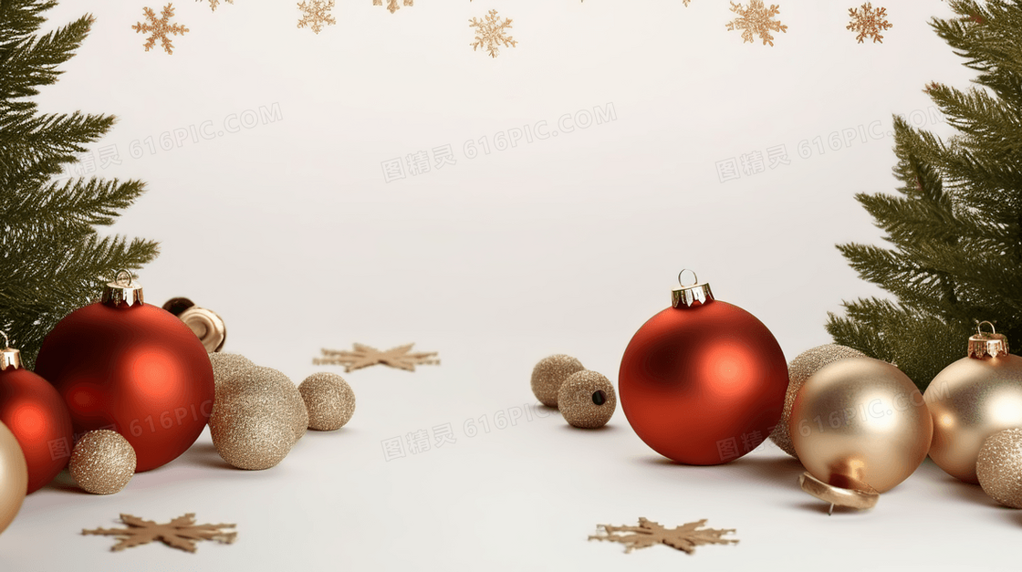 地板上散落的圣诞吊球圣诞节概念图片