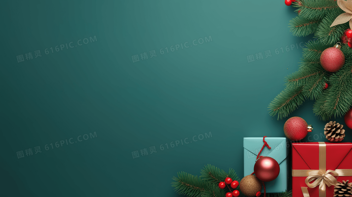 渐变绿底色圣诞树装饰概念图片