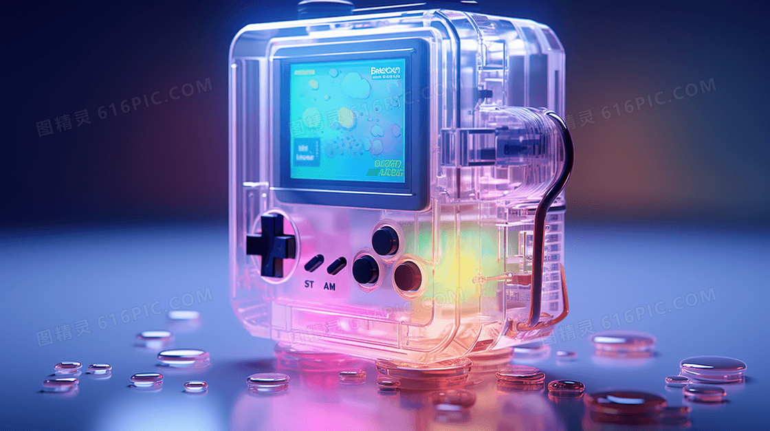 3D立体玻璃透明质感游戏机插画
