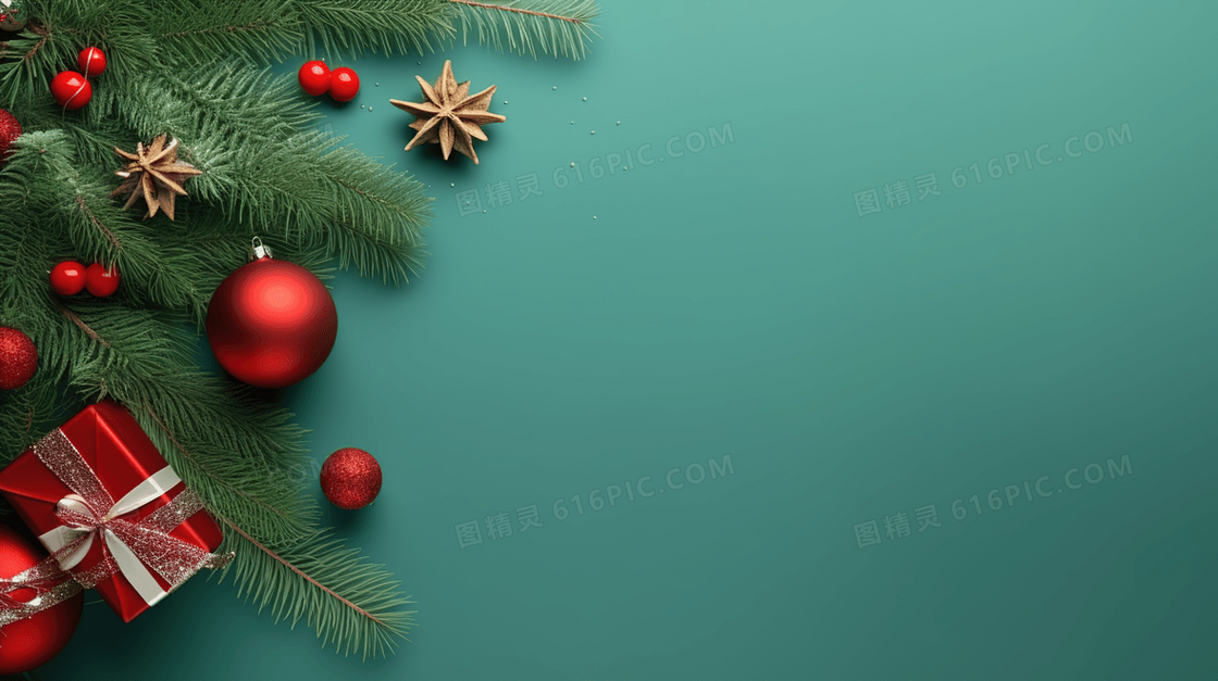 渐变绿底色圣诞树装饰概念图片