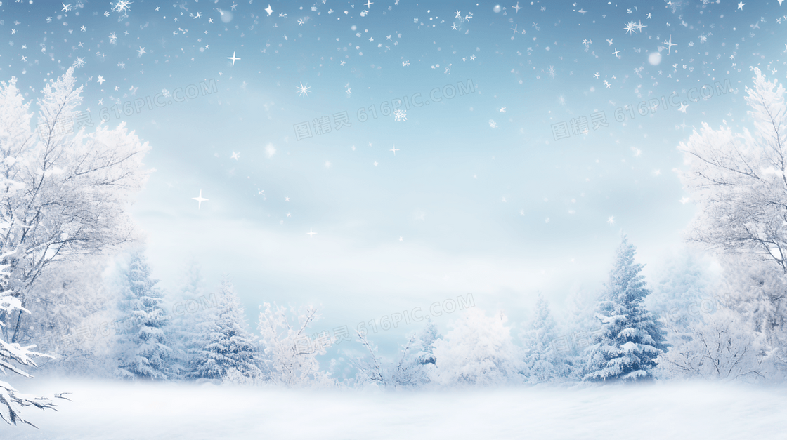 大雪纷飞的雪地松树林概念图片