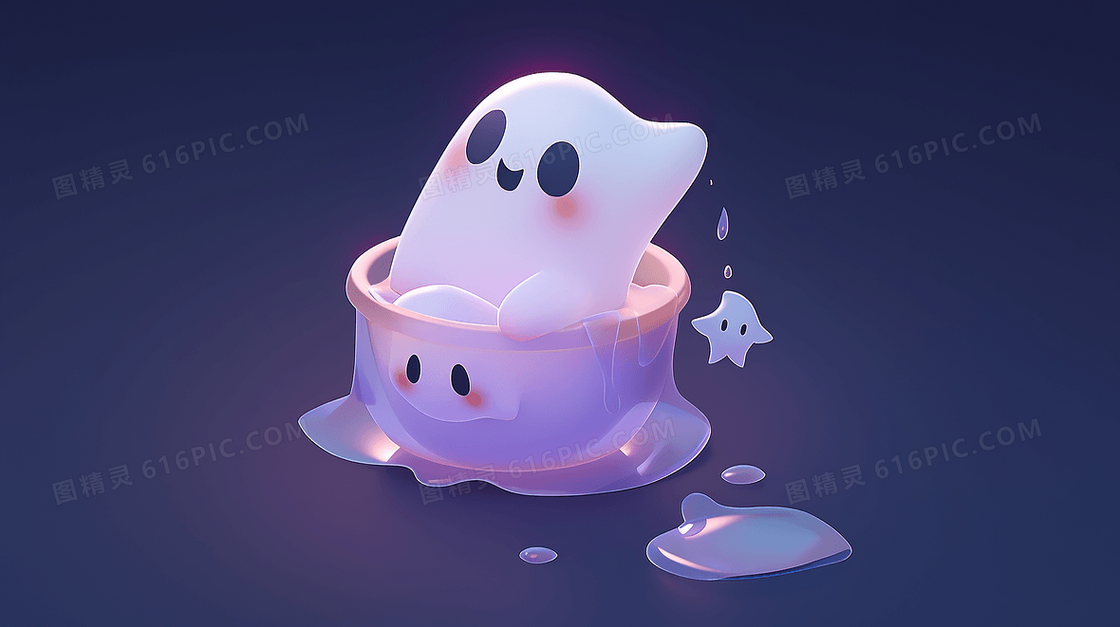 可爱逼真的白色3D小幽灵插画