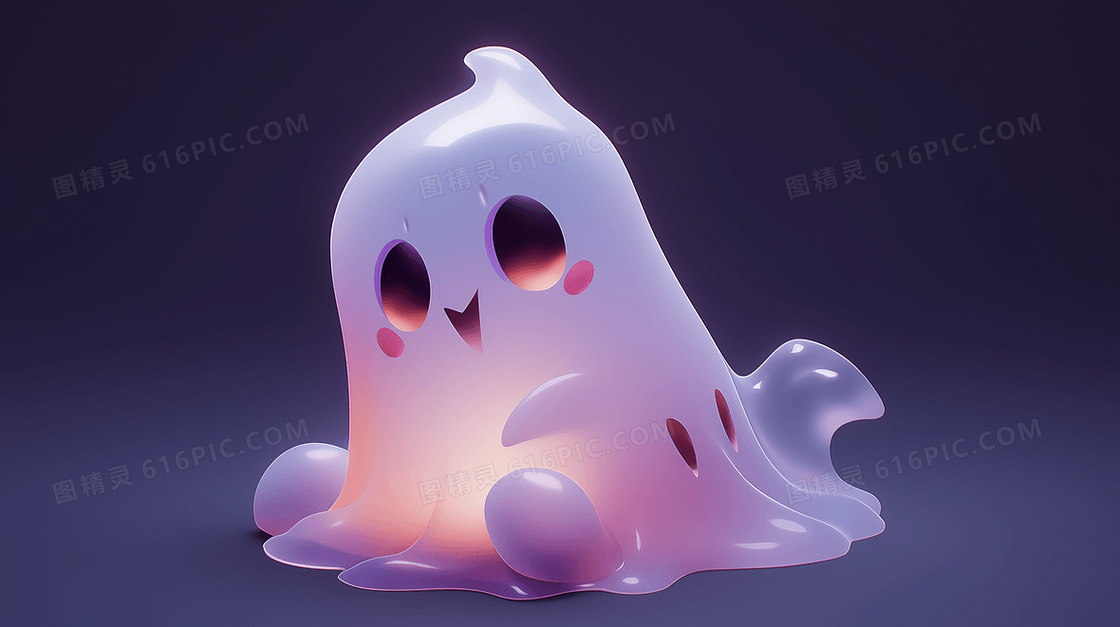 可爱逼真的白色3D小幽灵插画