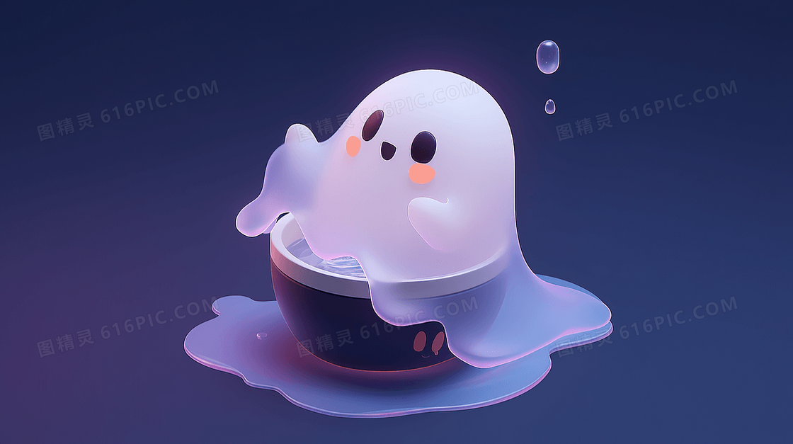 可爱逼真的白色3D小幽灵插画