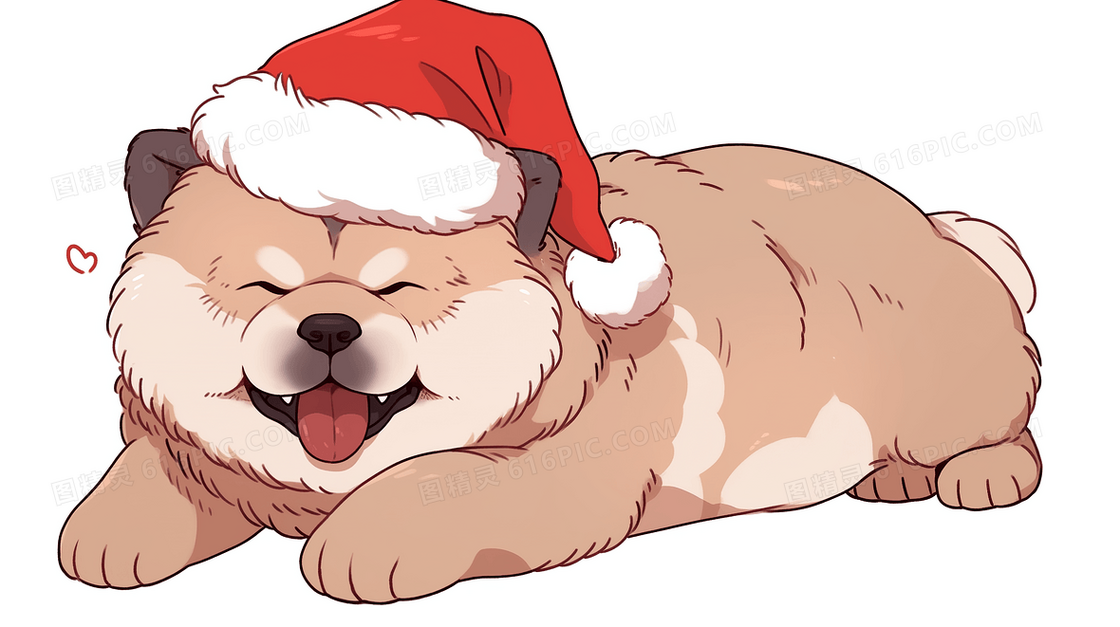 圣诞节戴着圣诞帽的小狗插画
