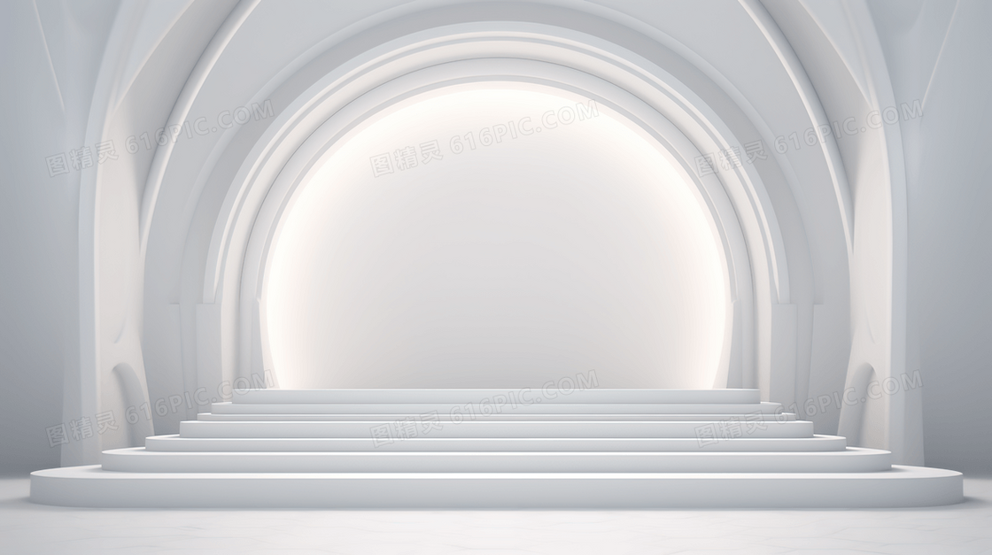 白色C4D立体装饰石膏舞台背景插画
