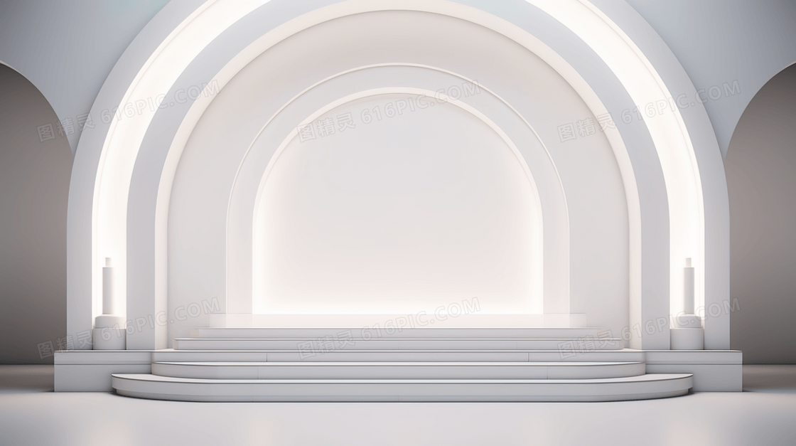 白色C4D立体装饰石膏舞台背景插画