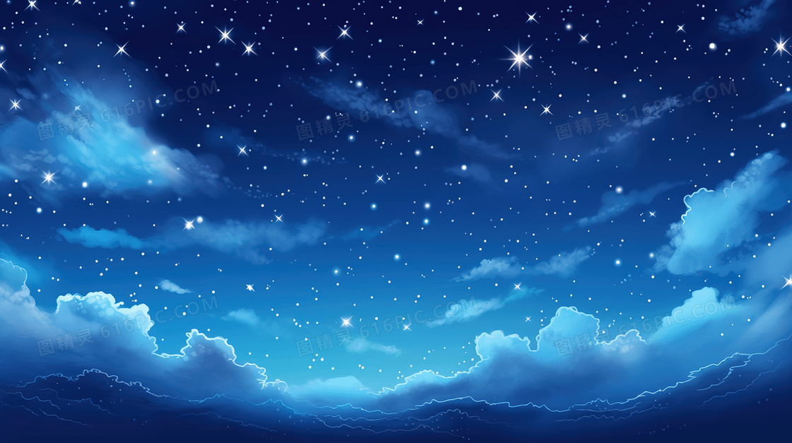 蓝色唯美夜色星空插画