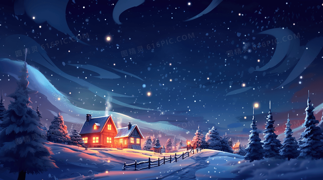 冬季唯美雪景插画