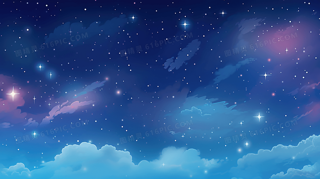 蓝色唯美夜色星空插画
