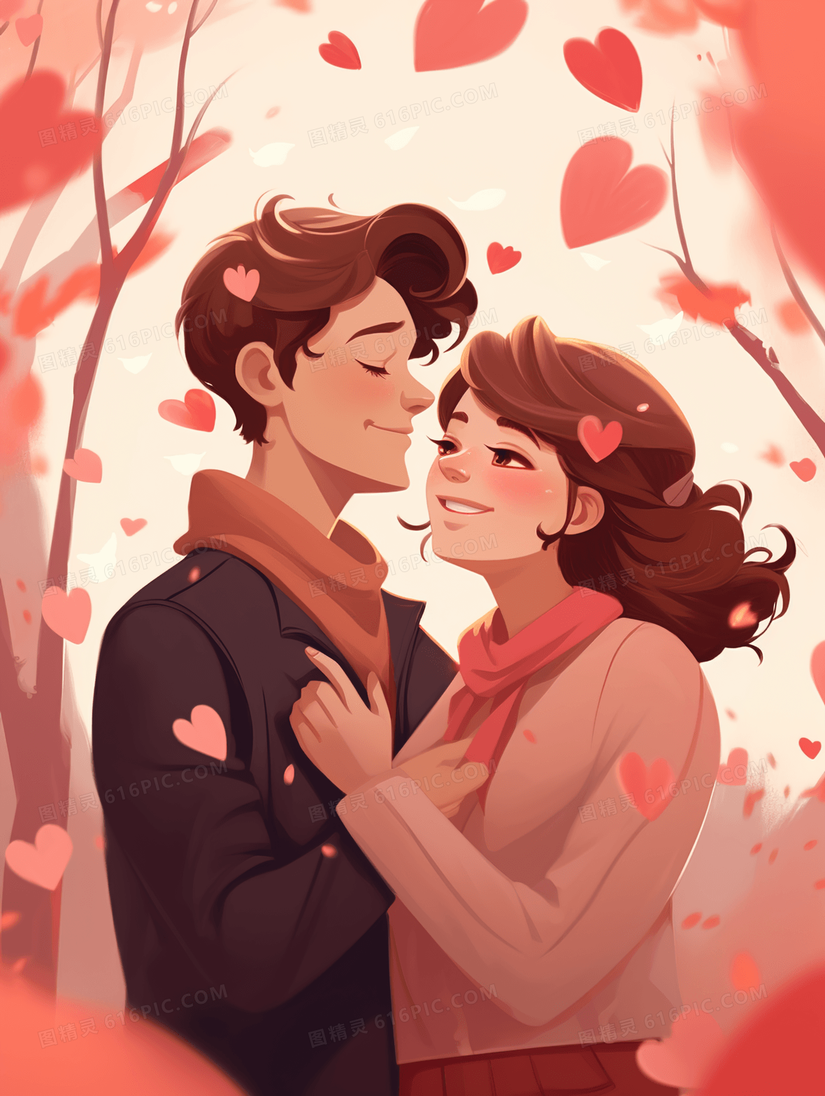 情人节拥抱的情侣插画背景图片下载_2912x1632像素jpg格式_编号1lwf7