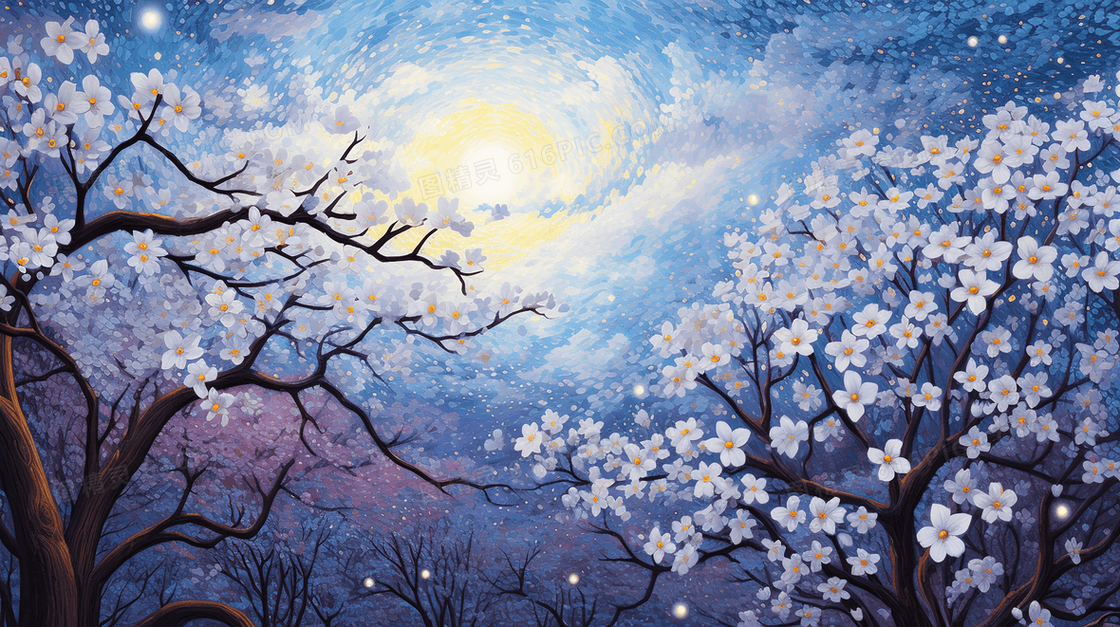 春季盛开的花朵插画