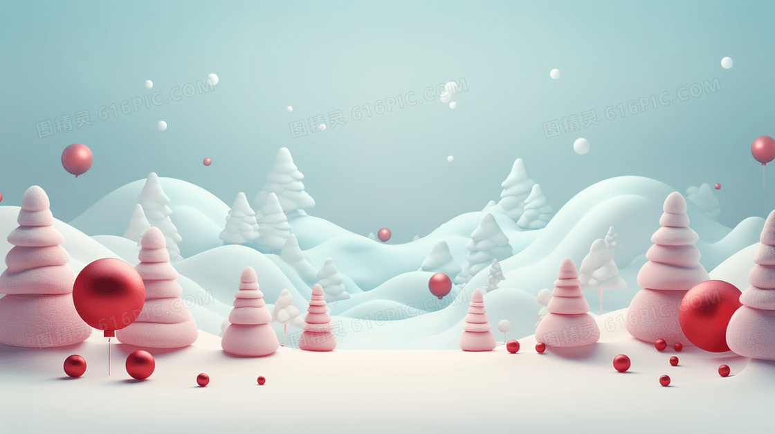 圣诞3D冰雪场景插画