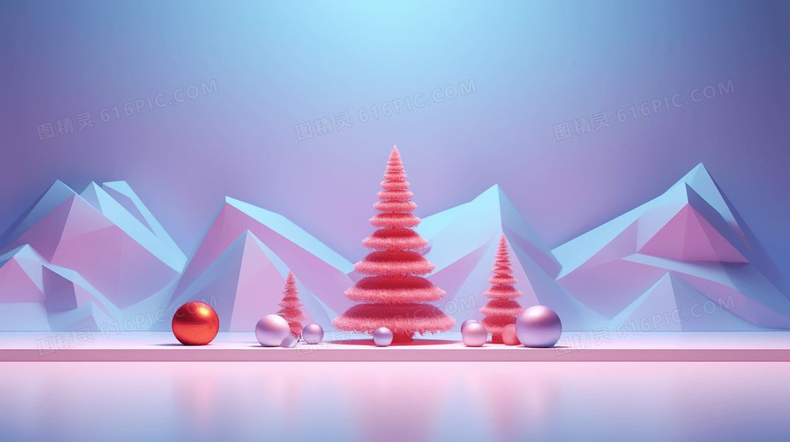 圣诞3D冰雪场景插画